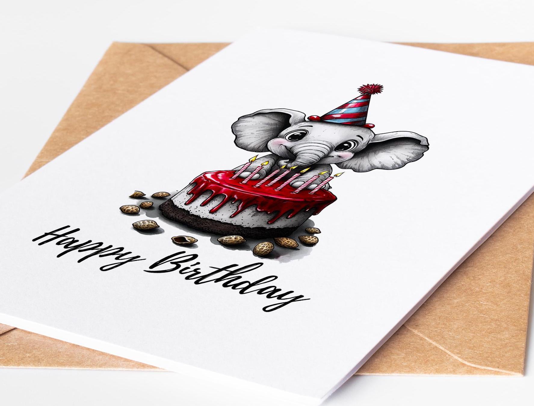 Elephant folk-art greeting card, blank inside