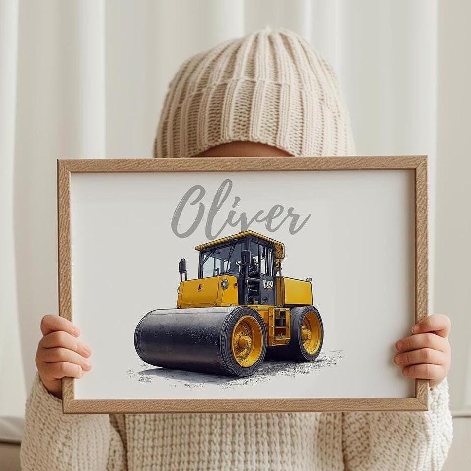 Road Roller folk-art art print, blank inside