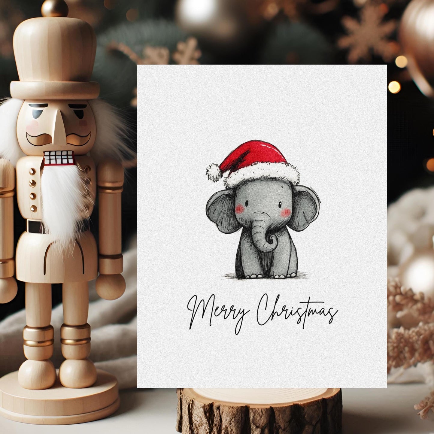 Adorable Elephant Christmas Card – Cute Santa Hat Design for Festive Holiday Greetings and Animal Lovers