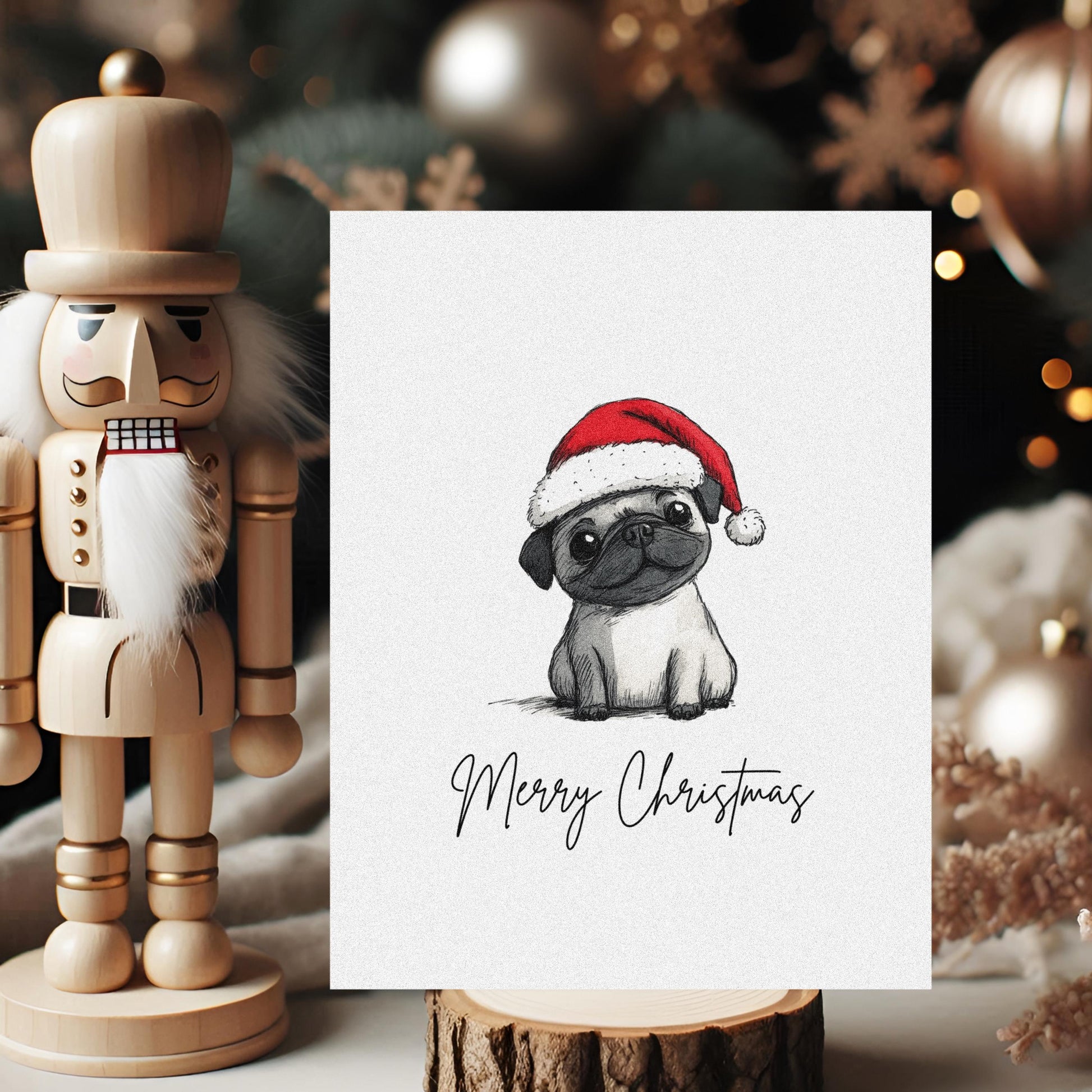 Pug folk-art greeting card, blank inside