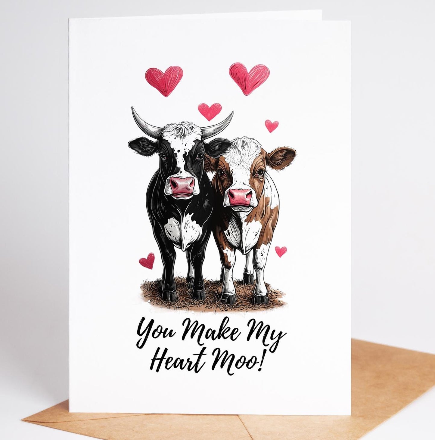 Cow folk-art greeting card, blank inside