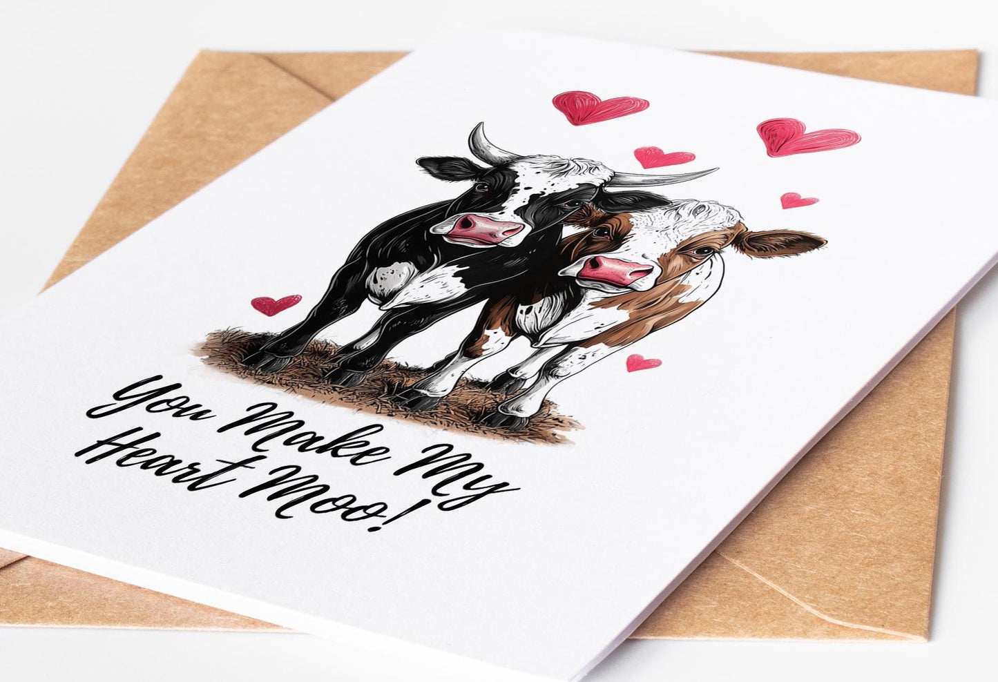 Cow folk-art greeting card, blank inside