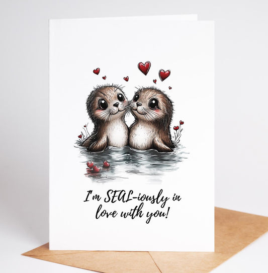 Seal folk-art greeting card, blank inside