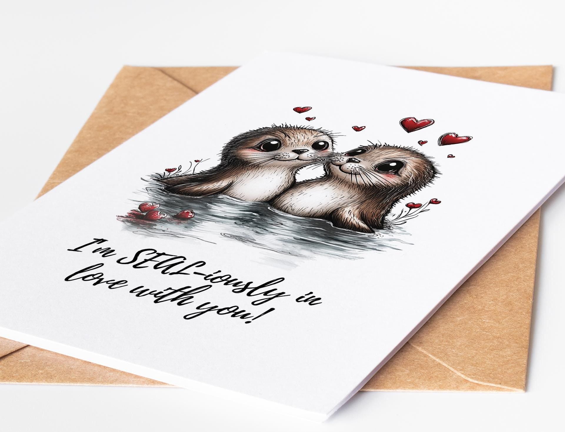 Seal folk-art greeting card, blank inside