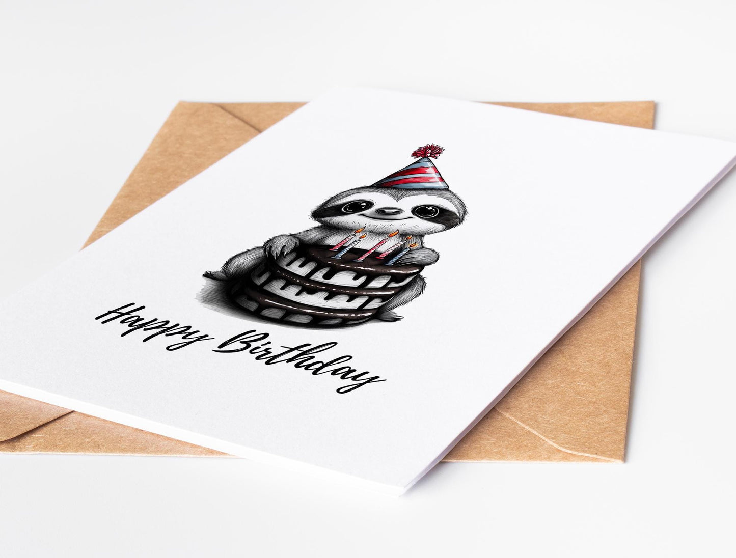 Sloth folk-art greeting card, blank inside