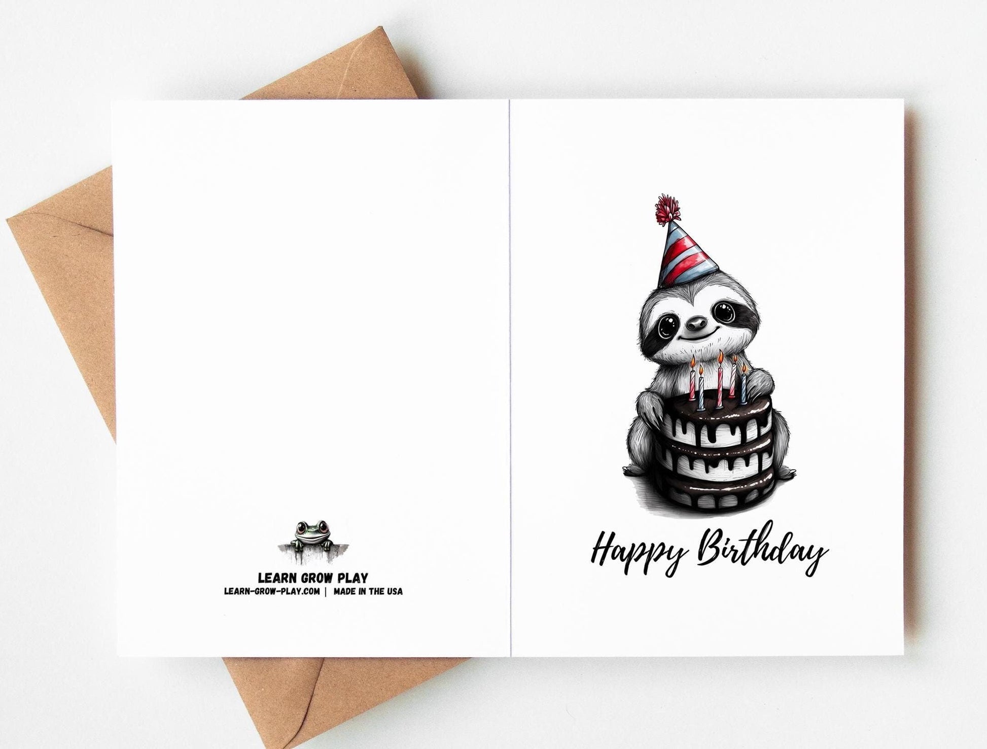 Sloth folk-art greeting card, blank inside
