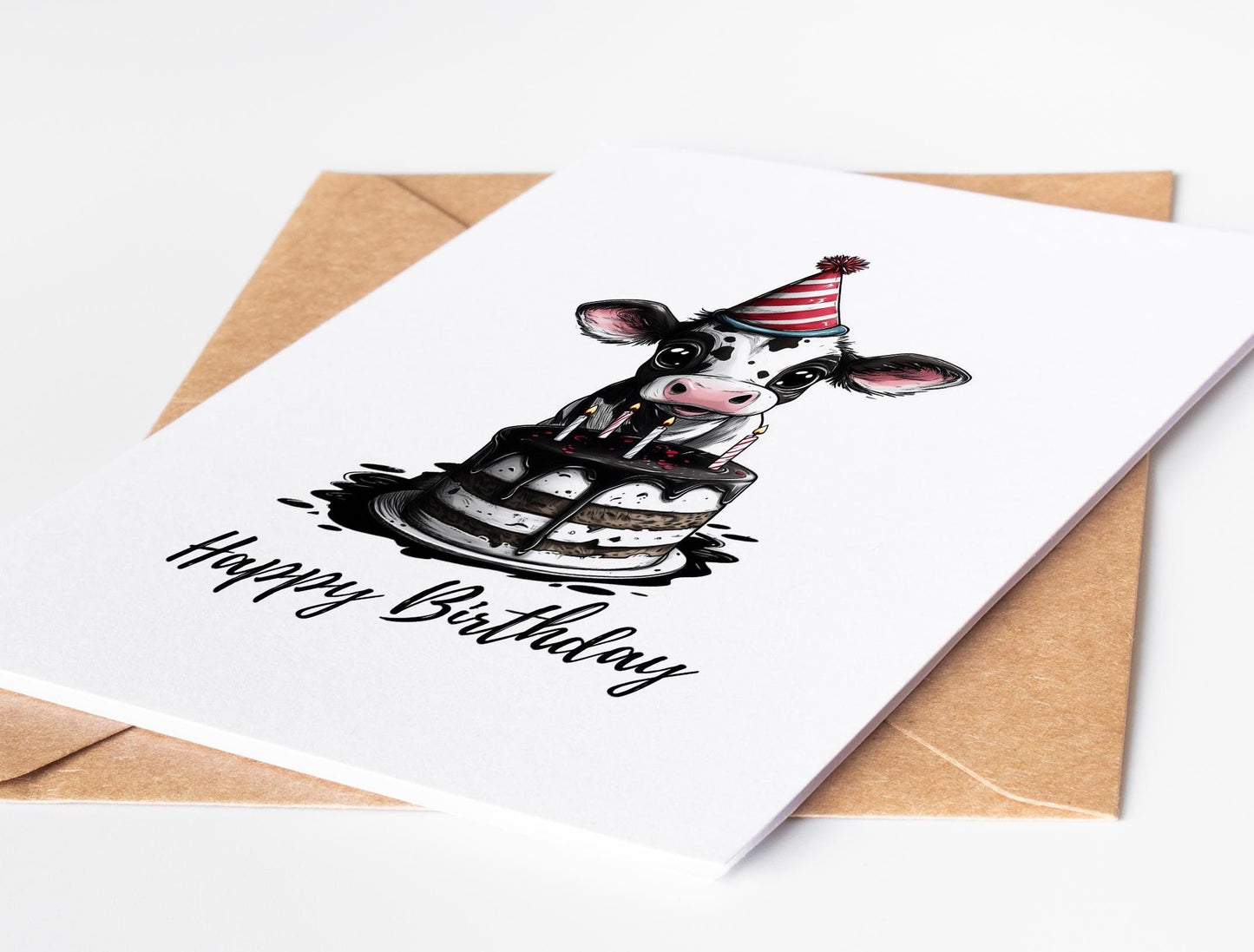 Cow folk-art greeting card, blank inside