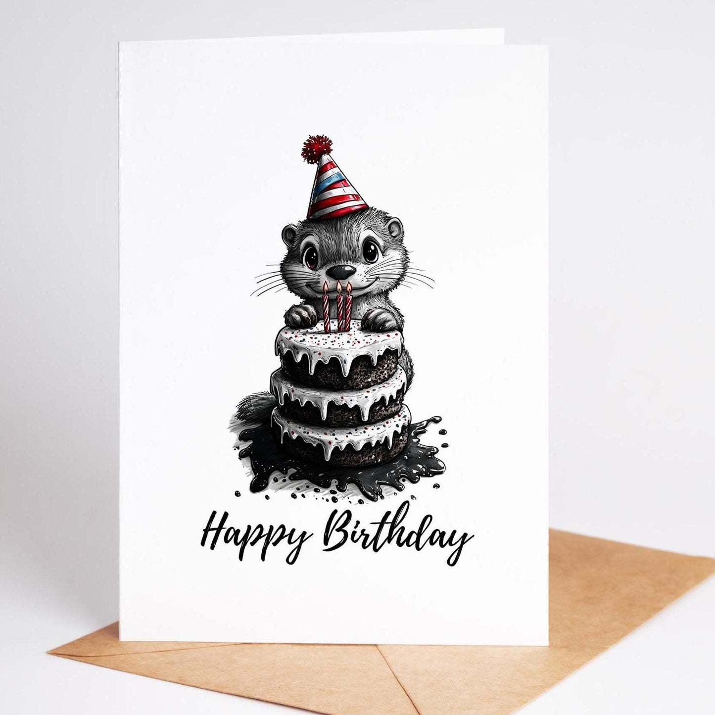 Otter folk-art greeting card, blank inside