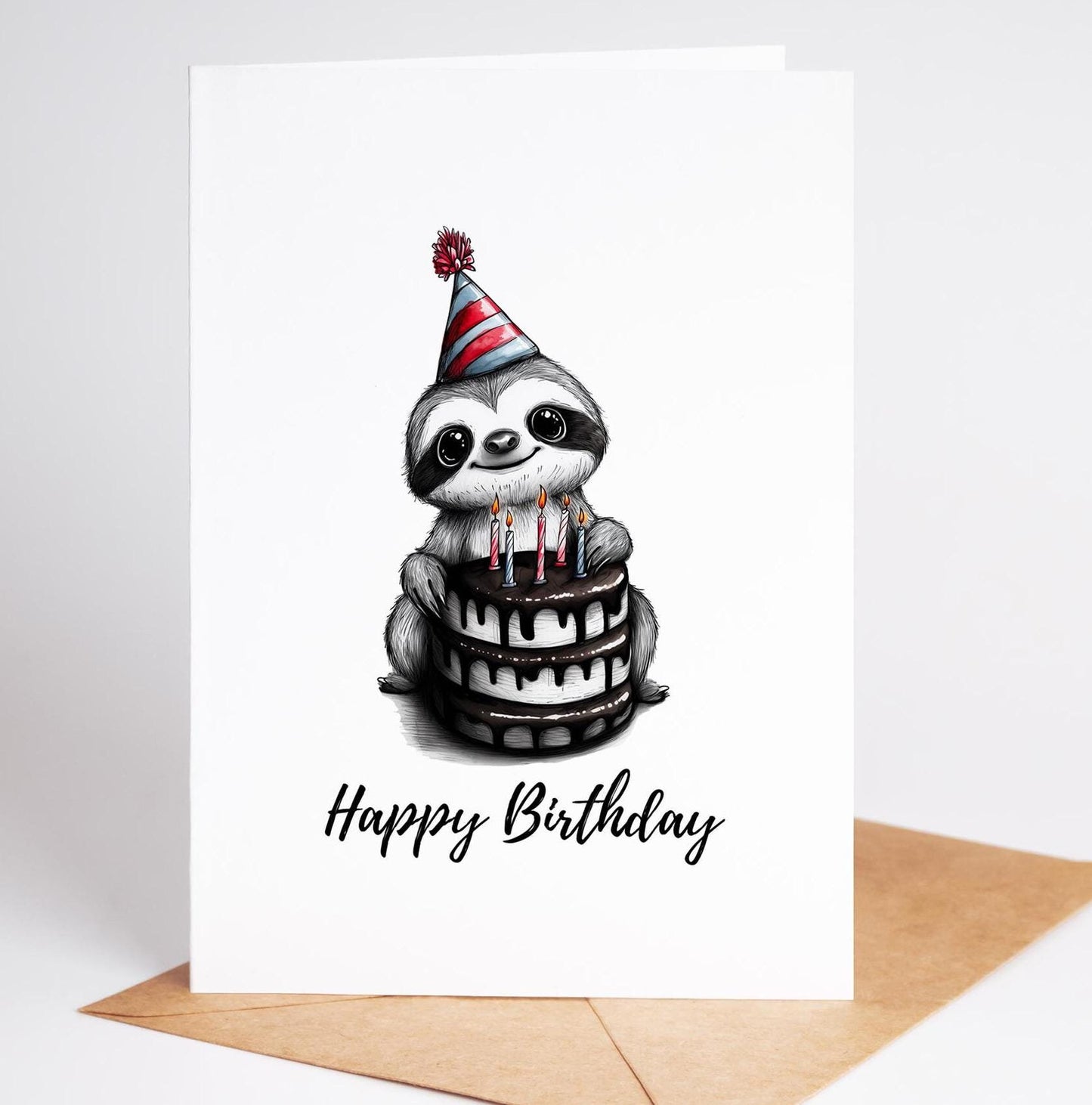 Sloth folk-art greeting card, blank inside
