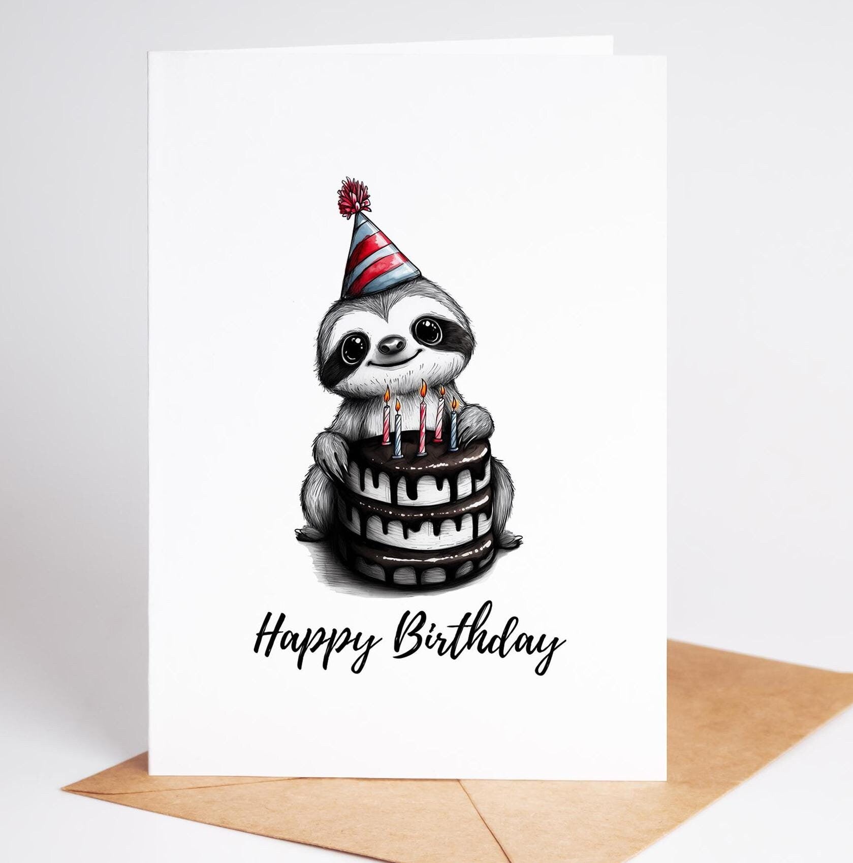 Sloth folk-art greeting card, blank inside
