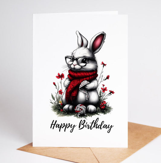 Grandmother Rabbit folk-art greeting card, blank inside