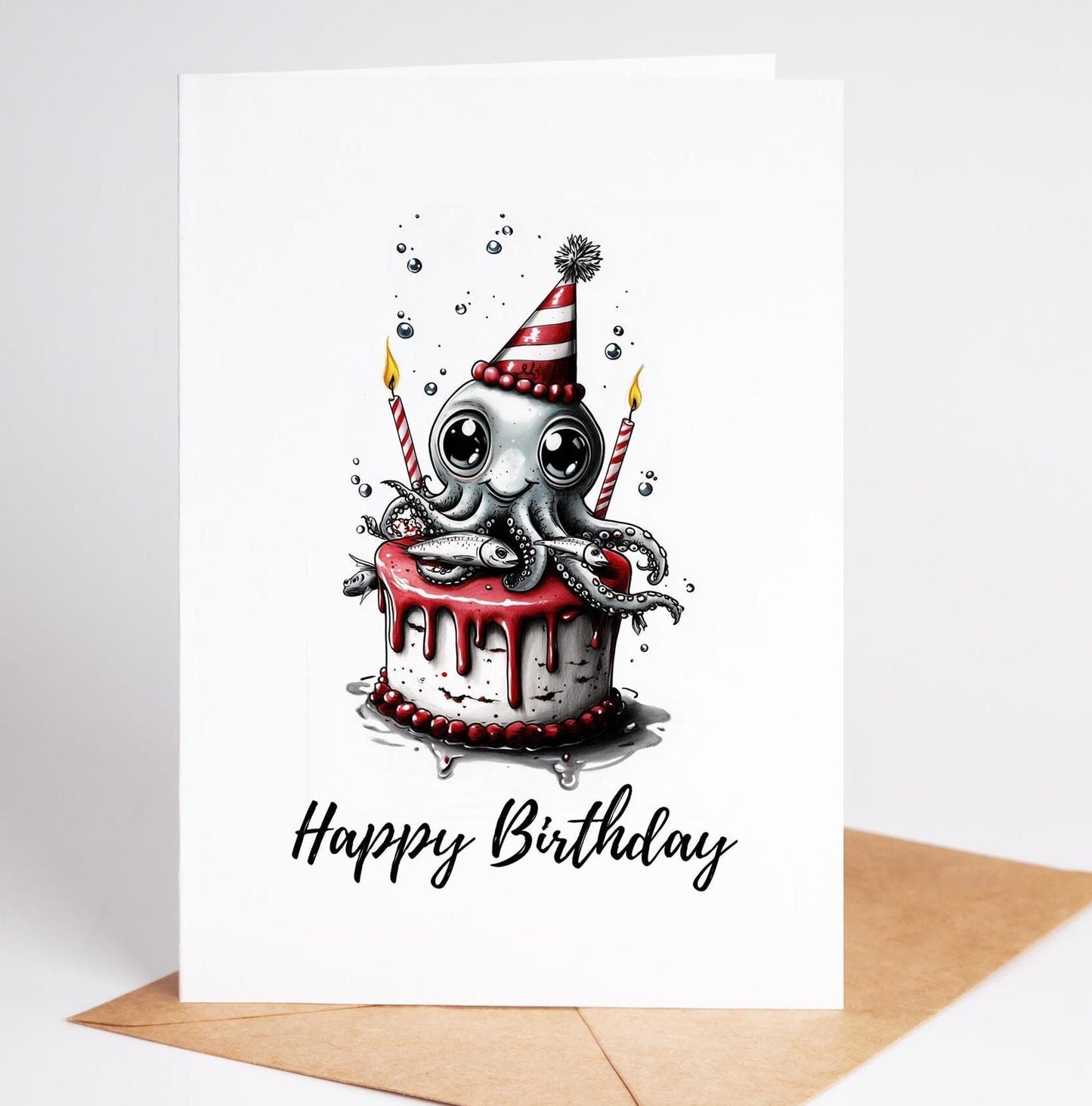 Octopus folk-art greeting card, blank inside