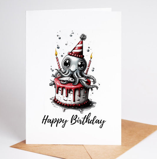 Octopus folk-art greeting card, blank inside