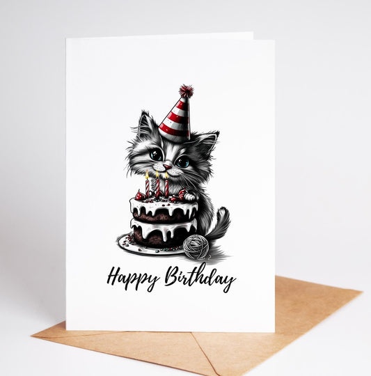 Cat folk-art greeting card, blank inside