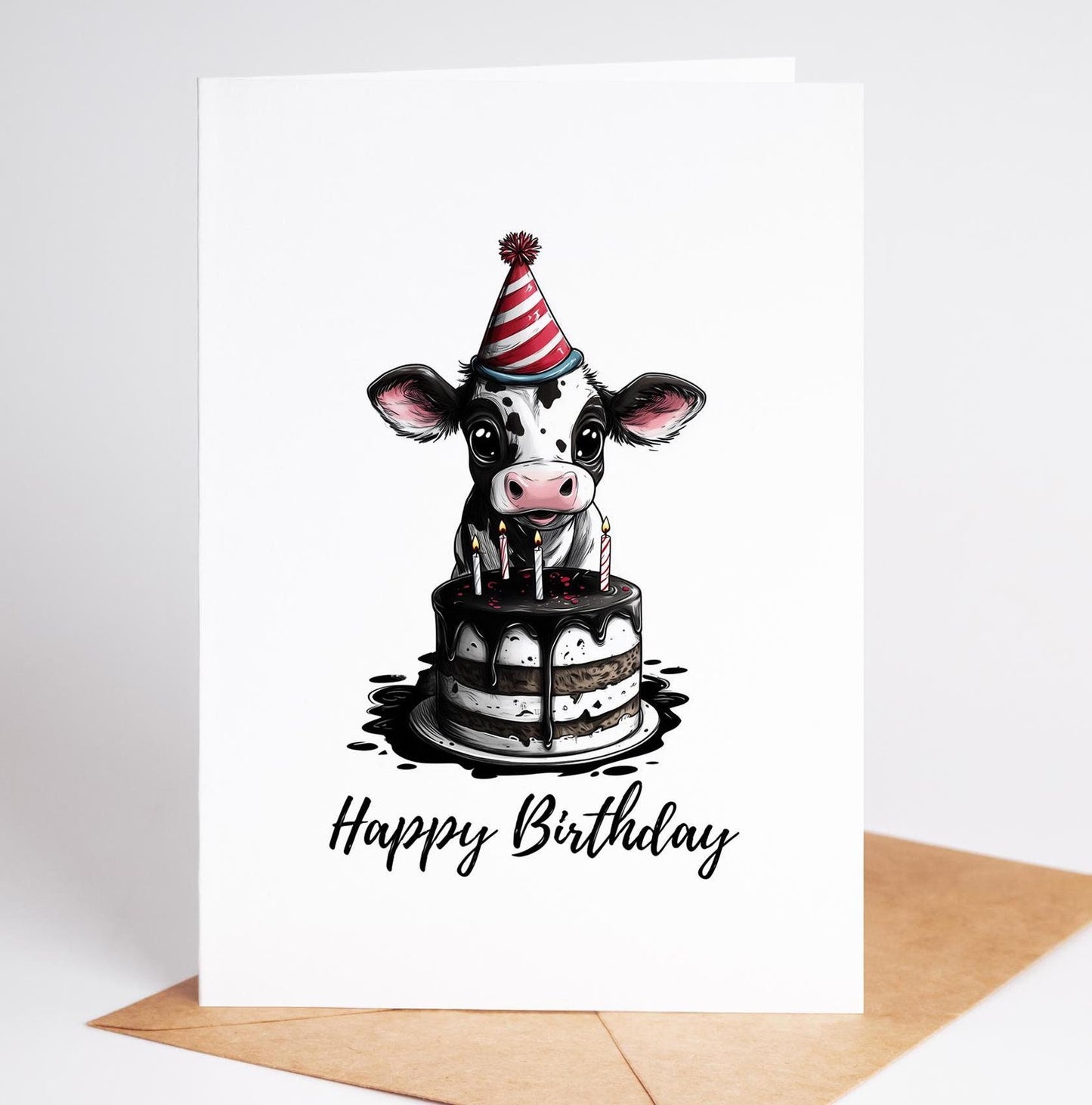 Cow folk-art greeting card, blank inside