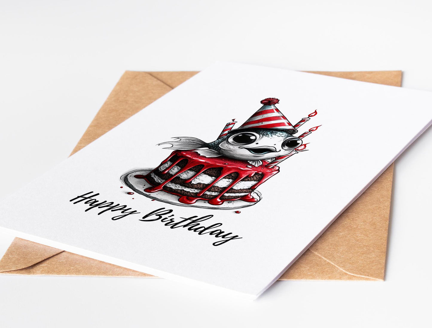 Fish folk-art greeting card, blank inside