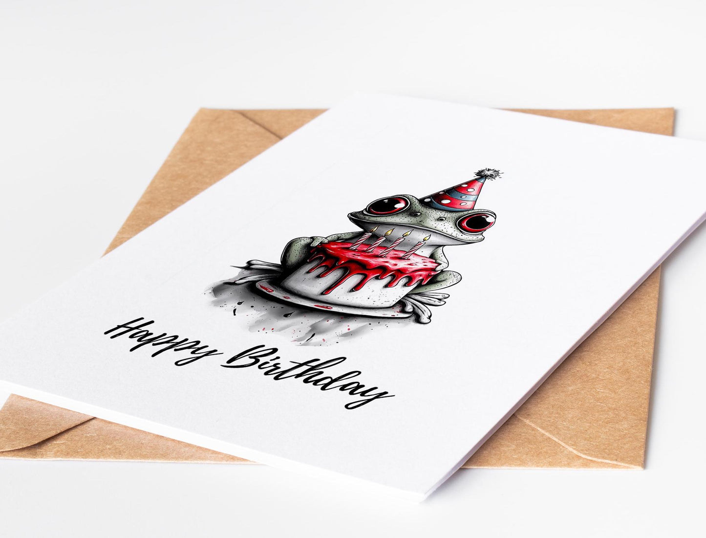 Frog folk-art greeting card, blank inside
