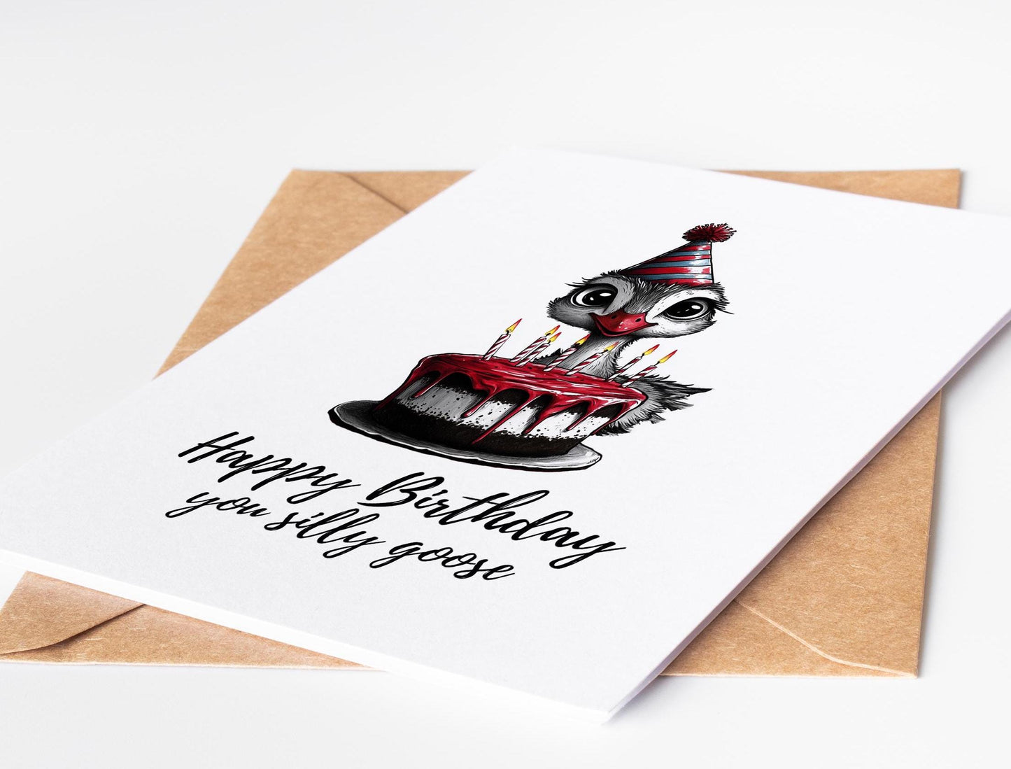 Goose folk-art greeting card, blank inside