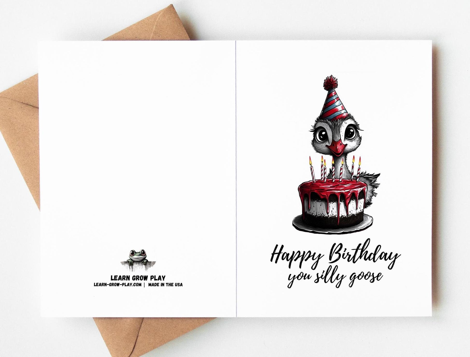 Goose folk-art greeting card, blank inside