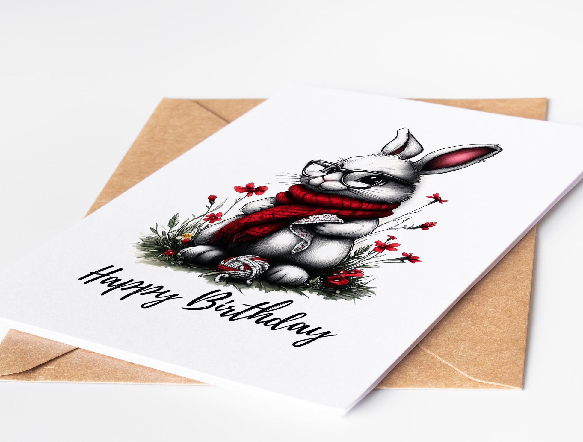 Grandmother Rabbit folk-art greeting card, blank inside