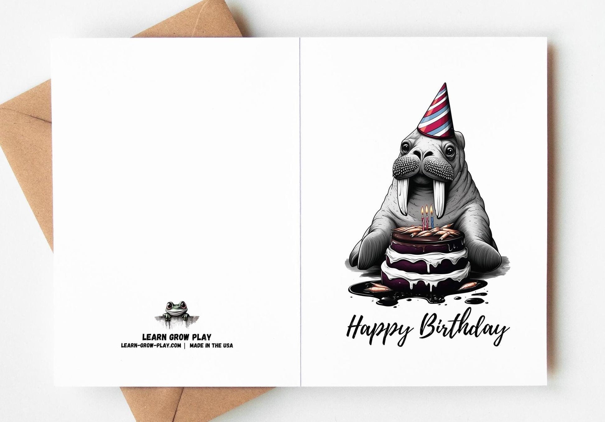Walrus folk-art greeting card, blank inside