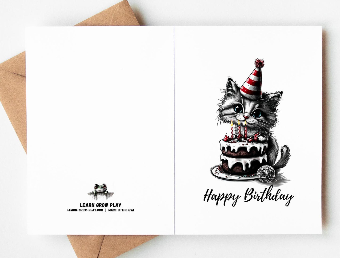 Cat folk-art greeting card, blank inside