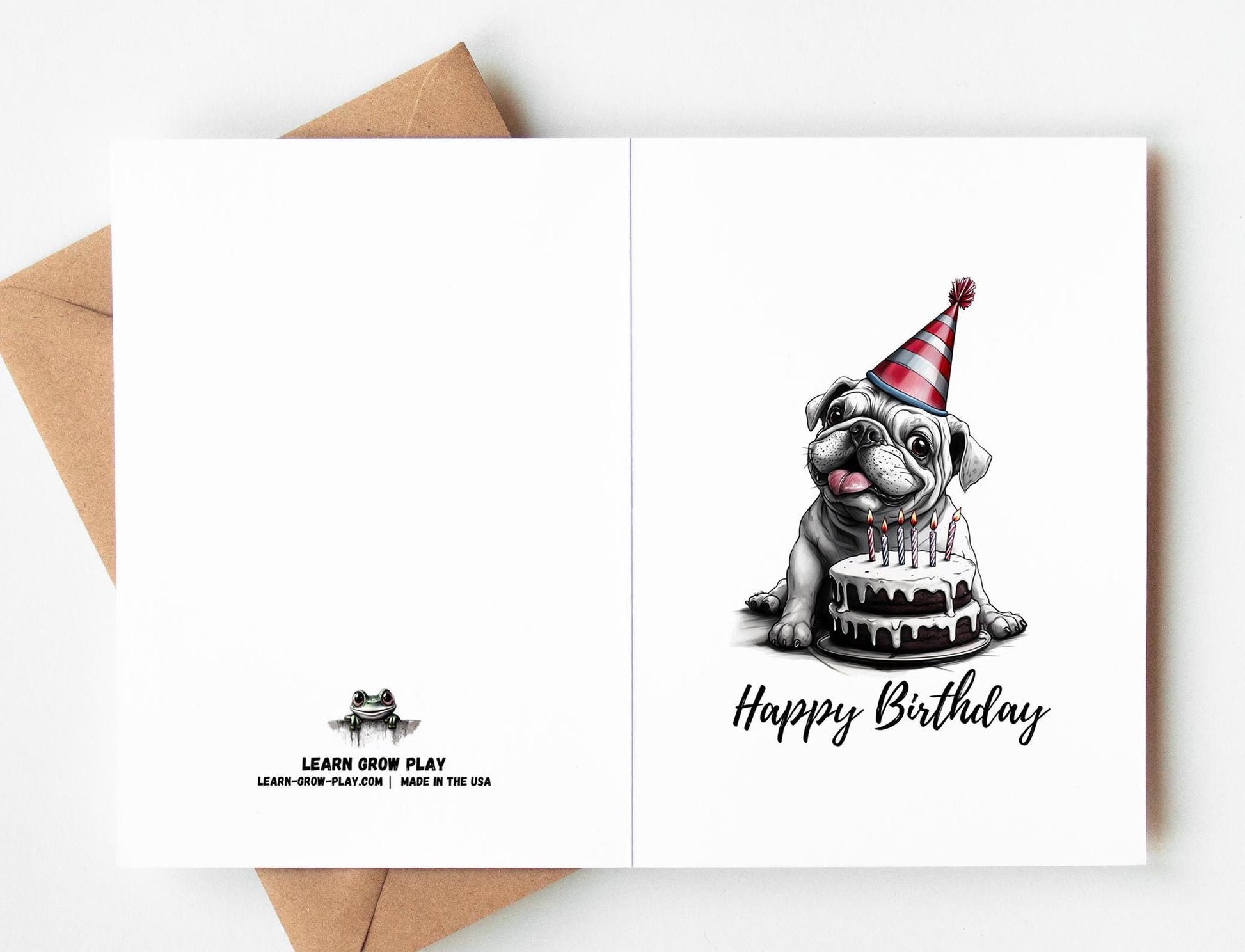 Bulldog folk-art greeting card, blank inside
