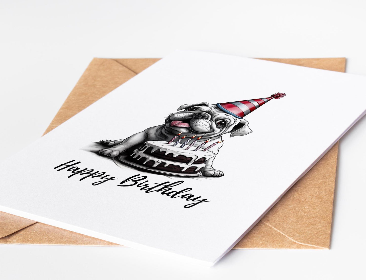 Bulldog folk-art greeting card, blank inside