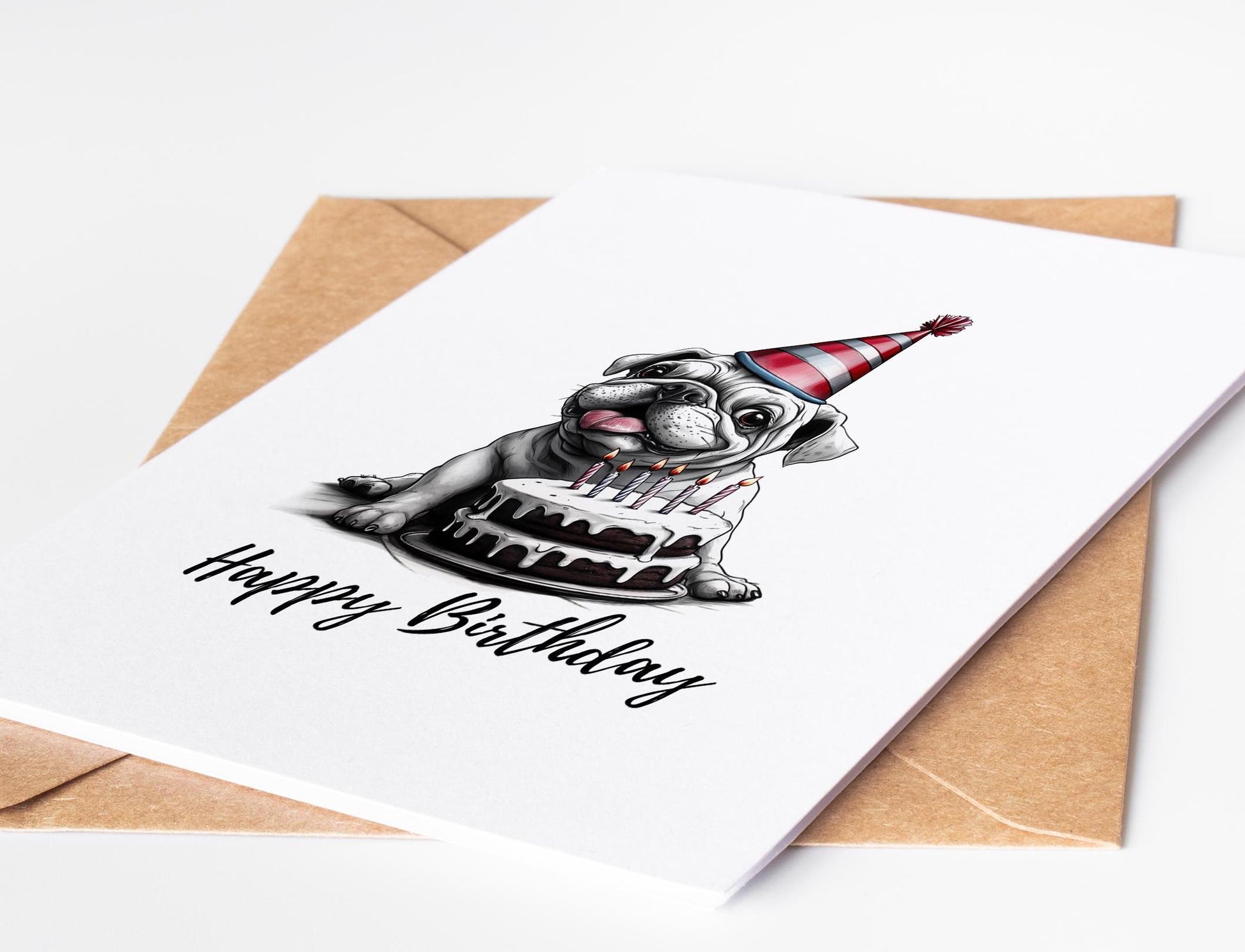 Bulldog folk-art greeting card, blank inside