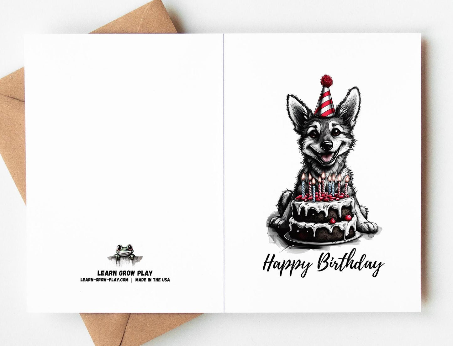 German Shepherd folk-art greeting card, blank inside