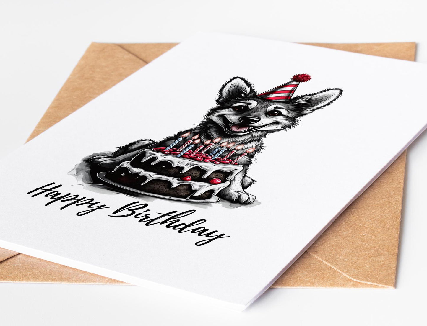 German Shepherd folk-art greeting card, blank inside