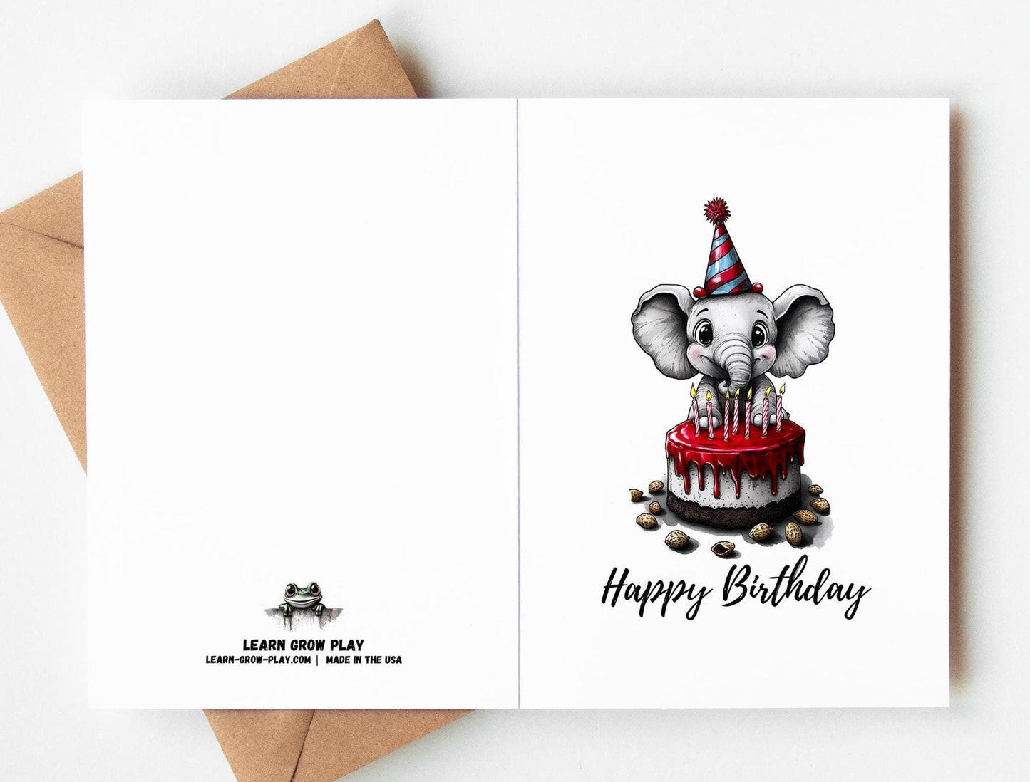 Elephant folk-art greeting card, blank inside