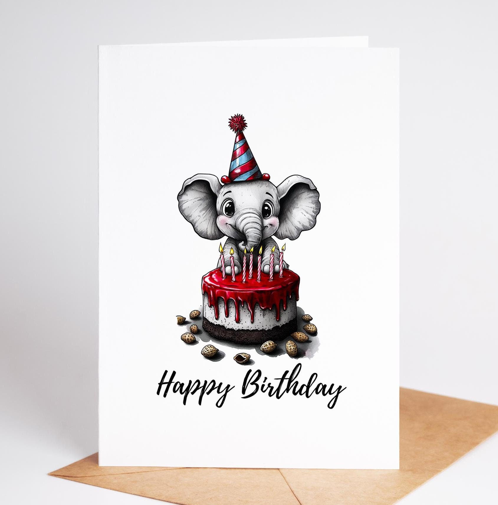 Elephant folk-art greeting card, blank inside