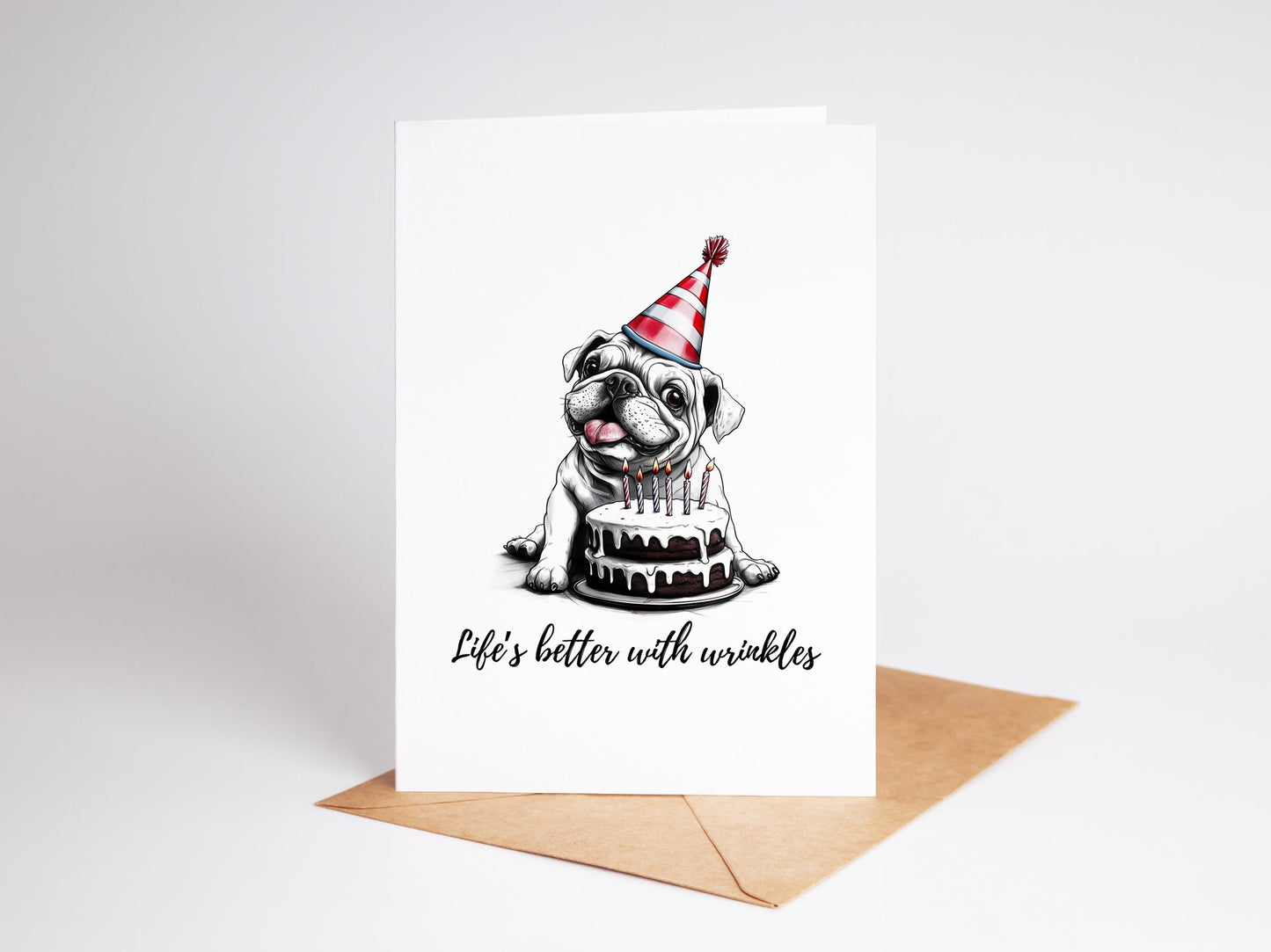 Bulldog folk-art greeting card, blank inside