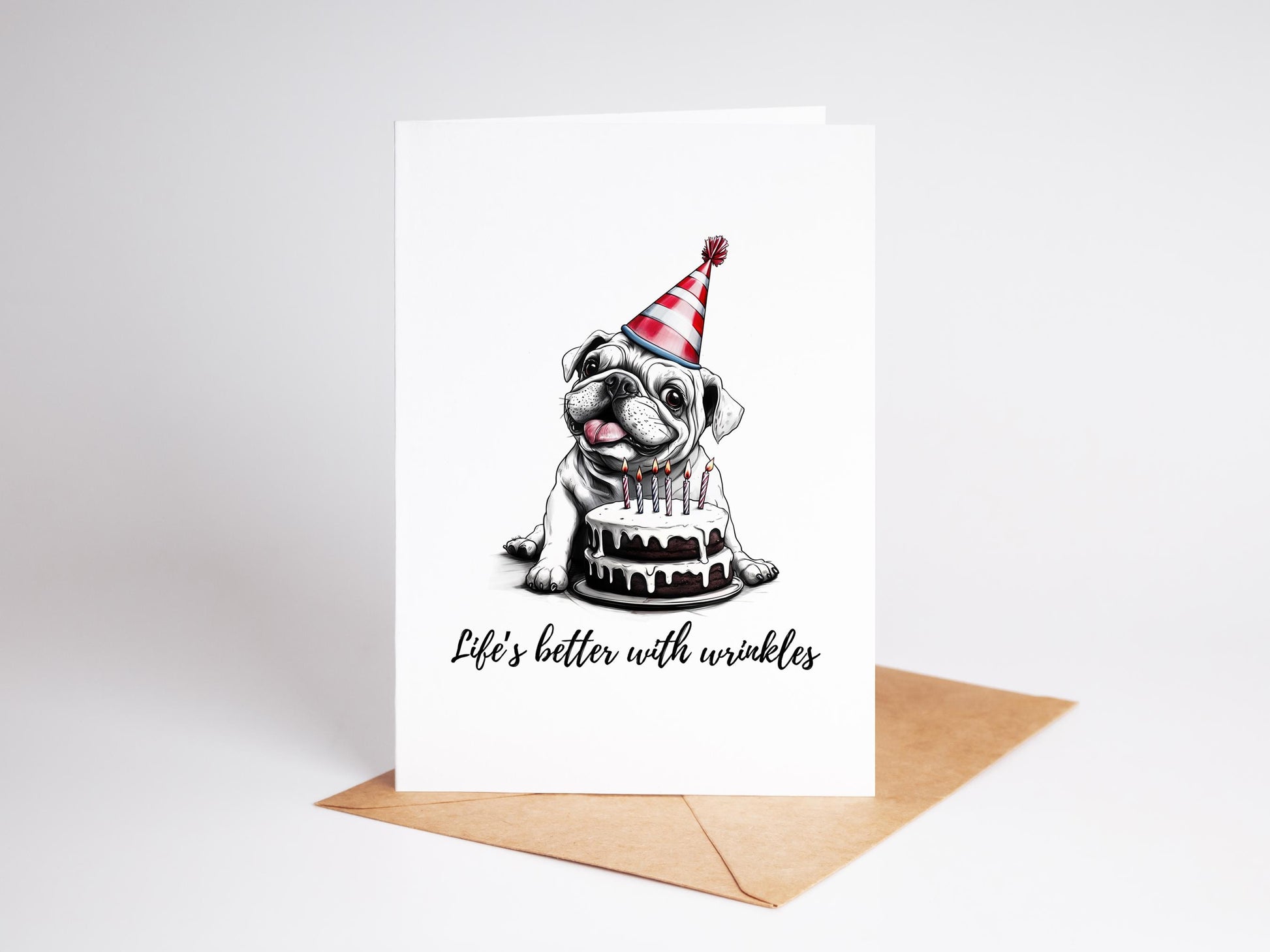 Bulldog folk-art greeting card, blank inside