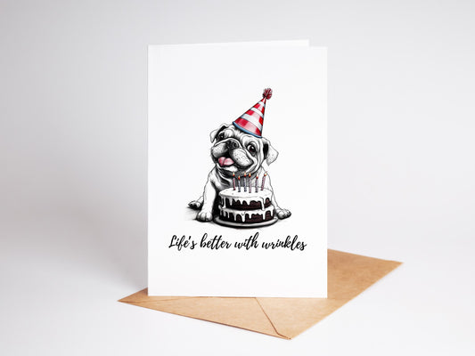 Bulldog folk-art greeting card, blank inside