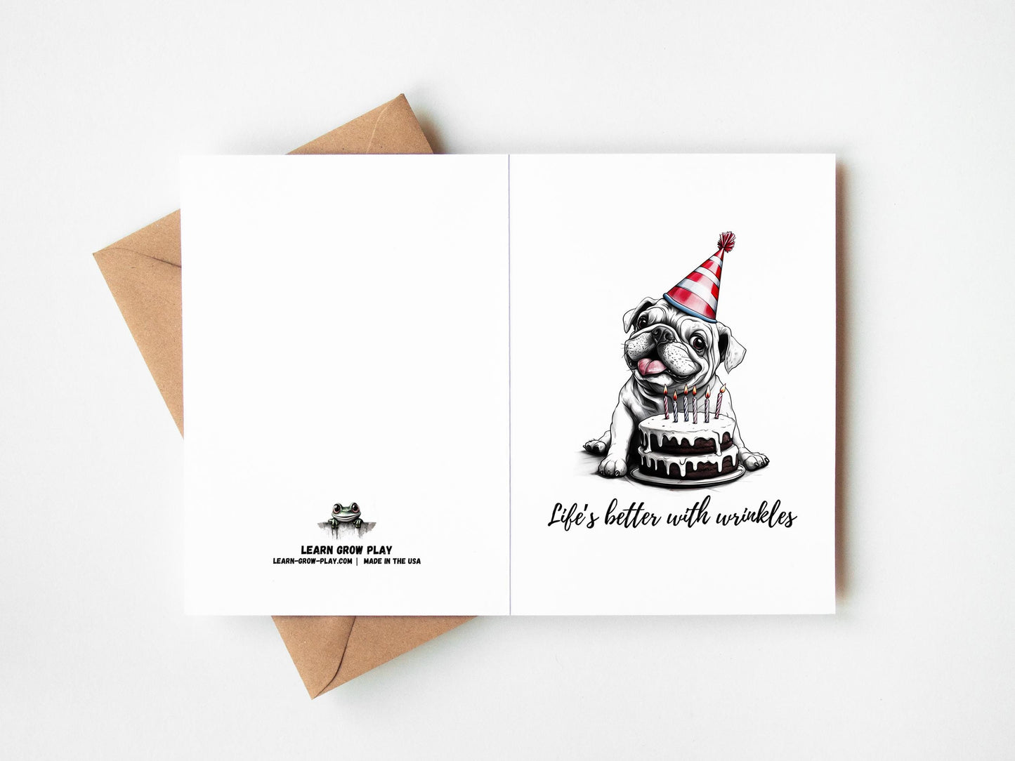 Bulldog folk-art greeting card, blank inside