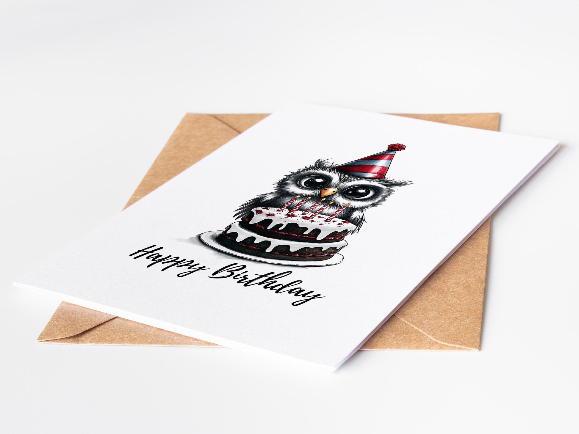 Owl folk-art greeting card, blank inside