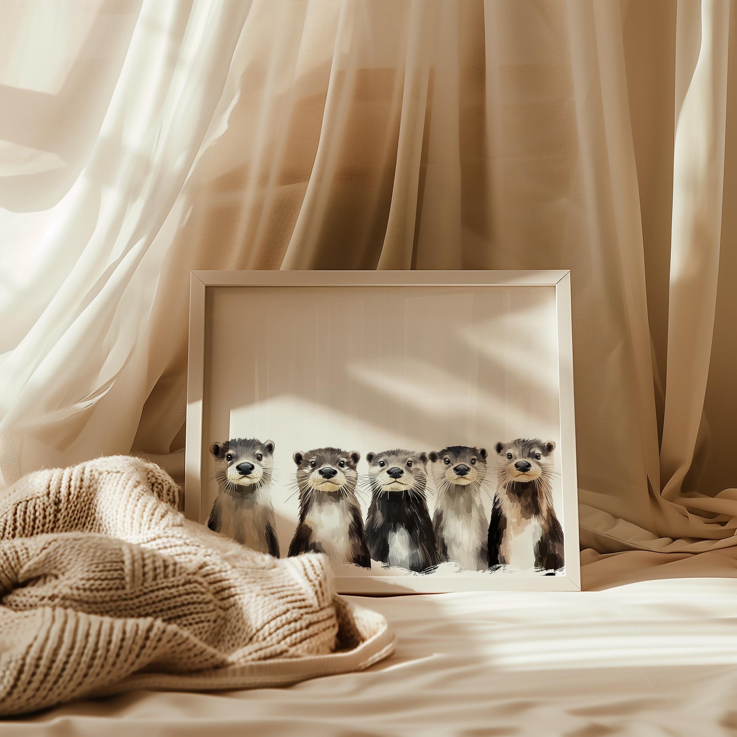 Otter folk-art art print, blank inside