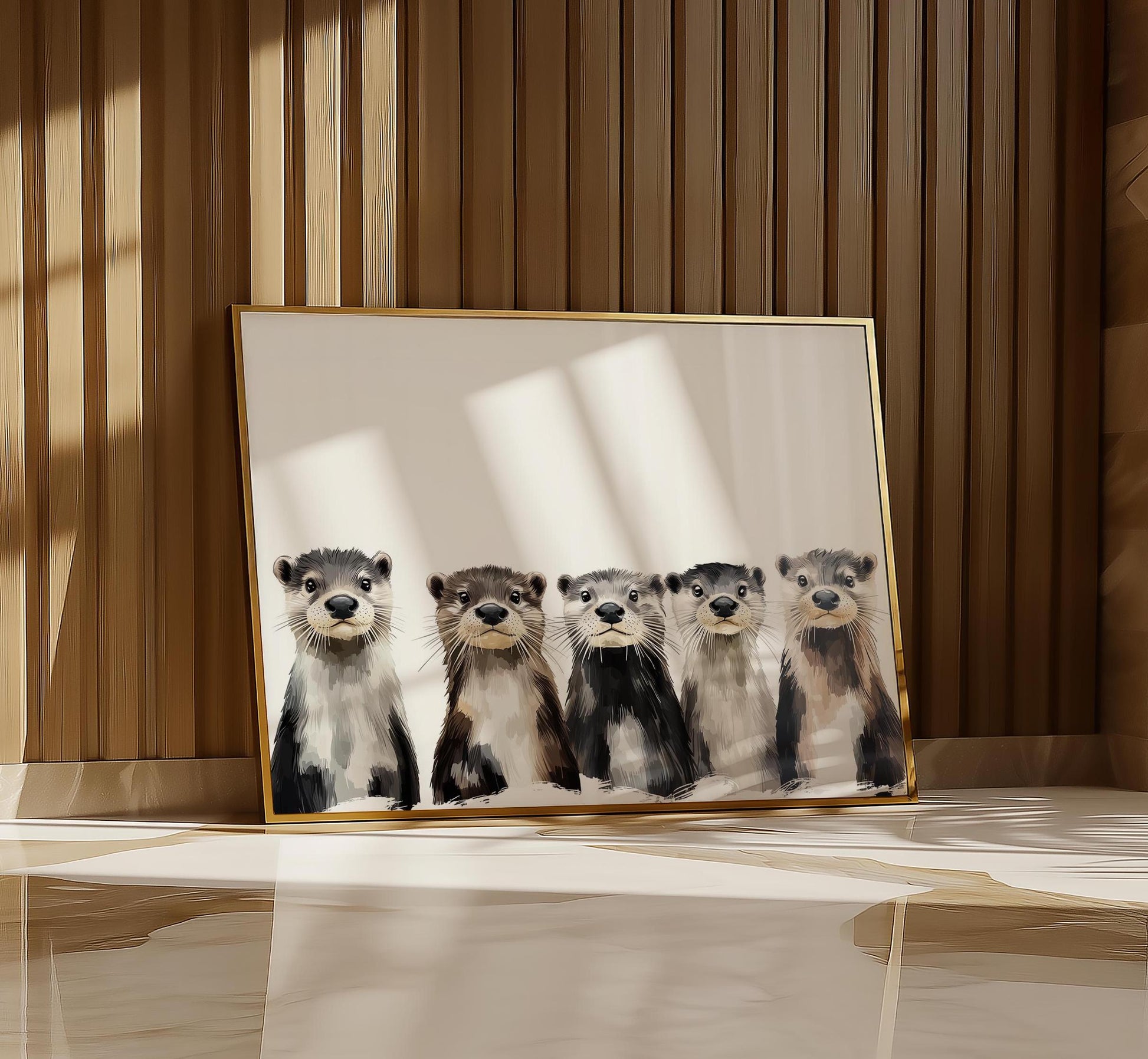Otter folk-art art print, blank inside