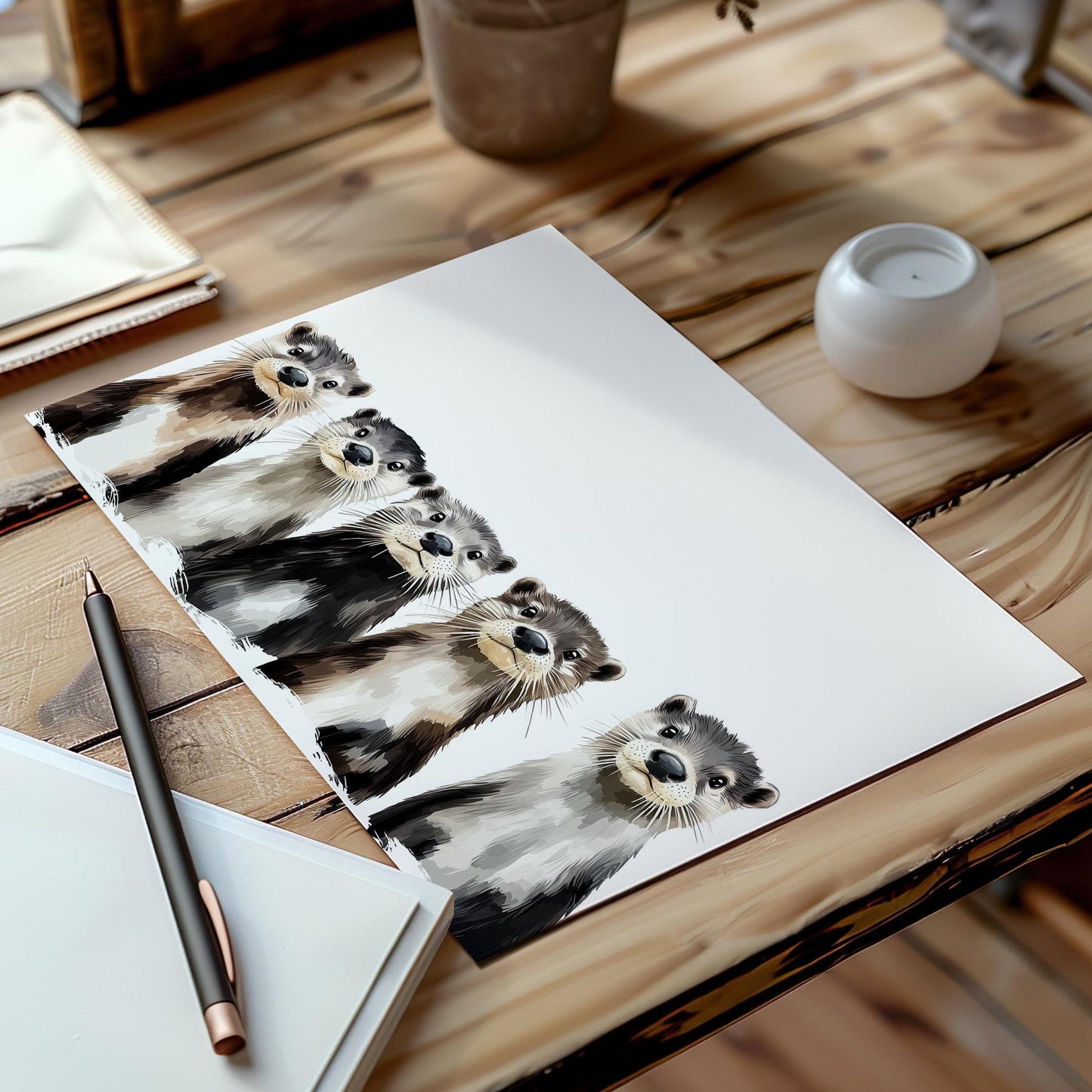 Otter folk-art art print, blank inside