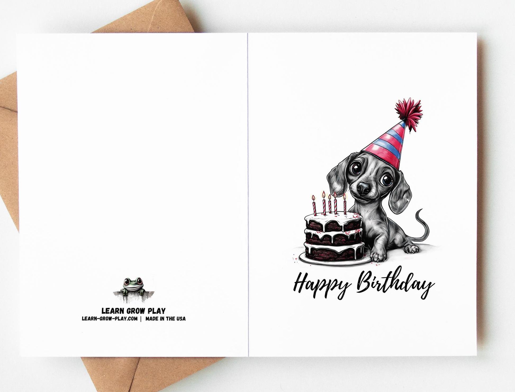 Dachshund folk-art greeting card, blank inside