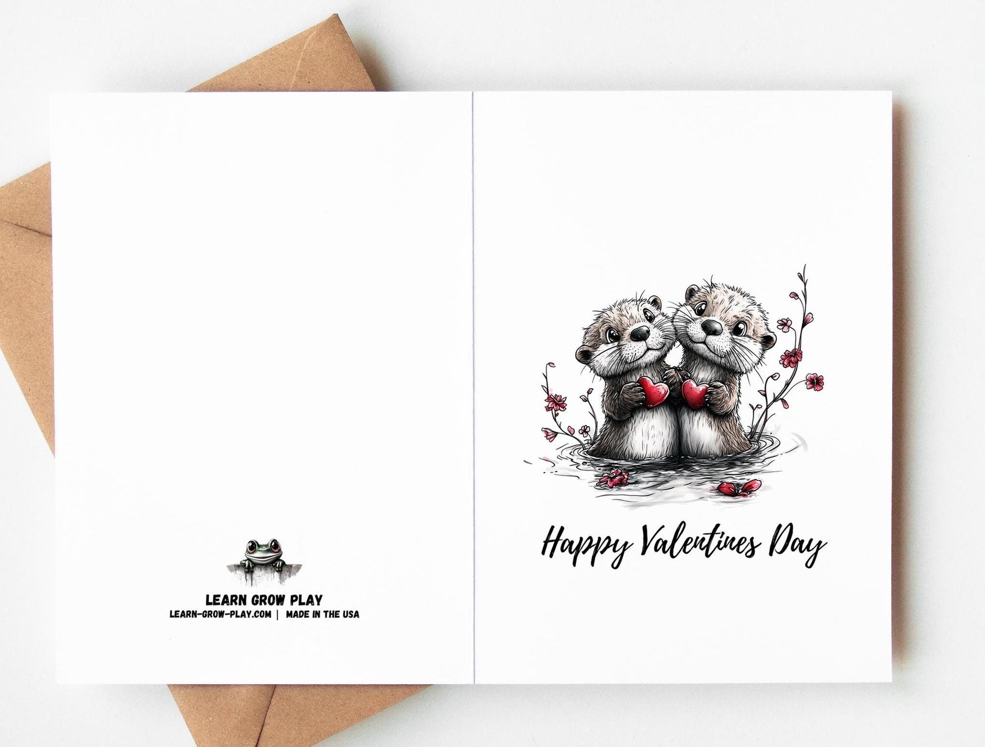 Otter Couple folk-art greeting card, blank inside
