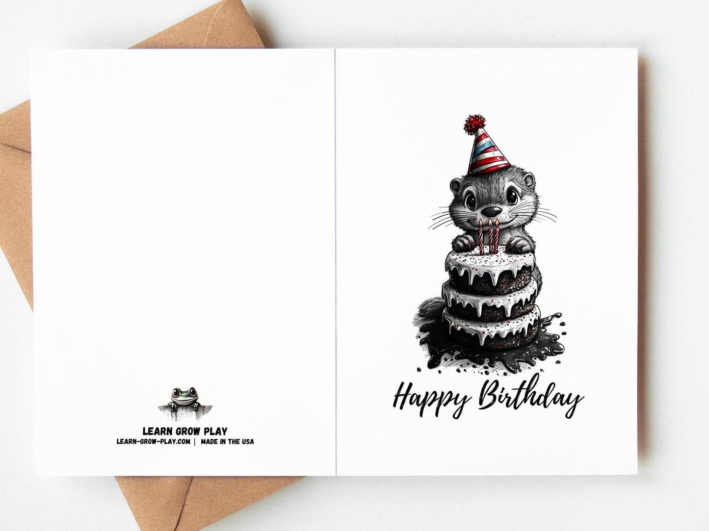 Otter folk-art greeting card, blank inside