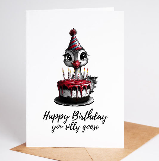 Goose folk-art greeting card, blank inside