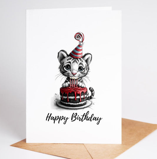 Tiger folk-art greeting card, blank inside