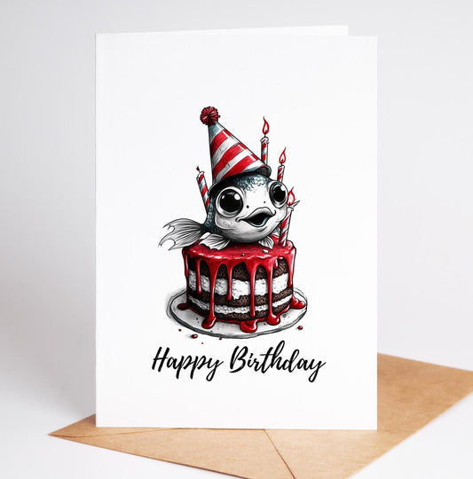 Fish folk-art greeting card, blank inside