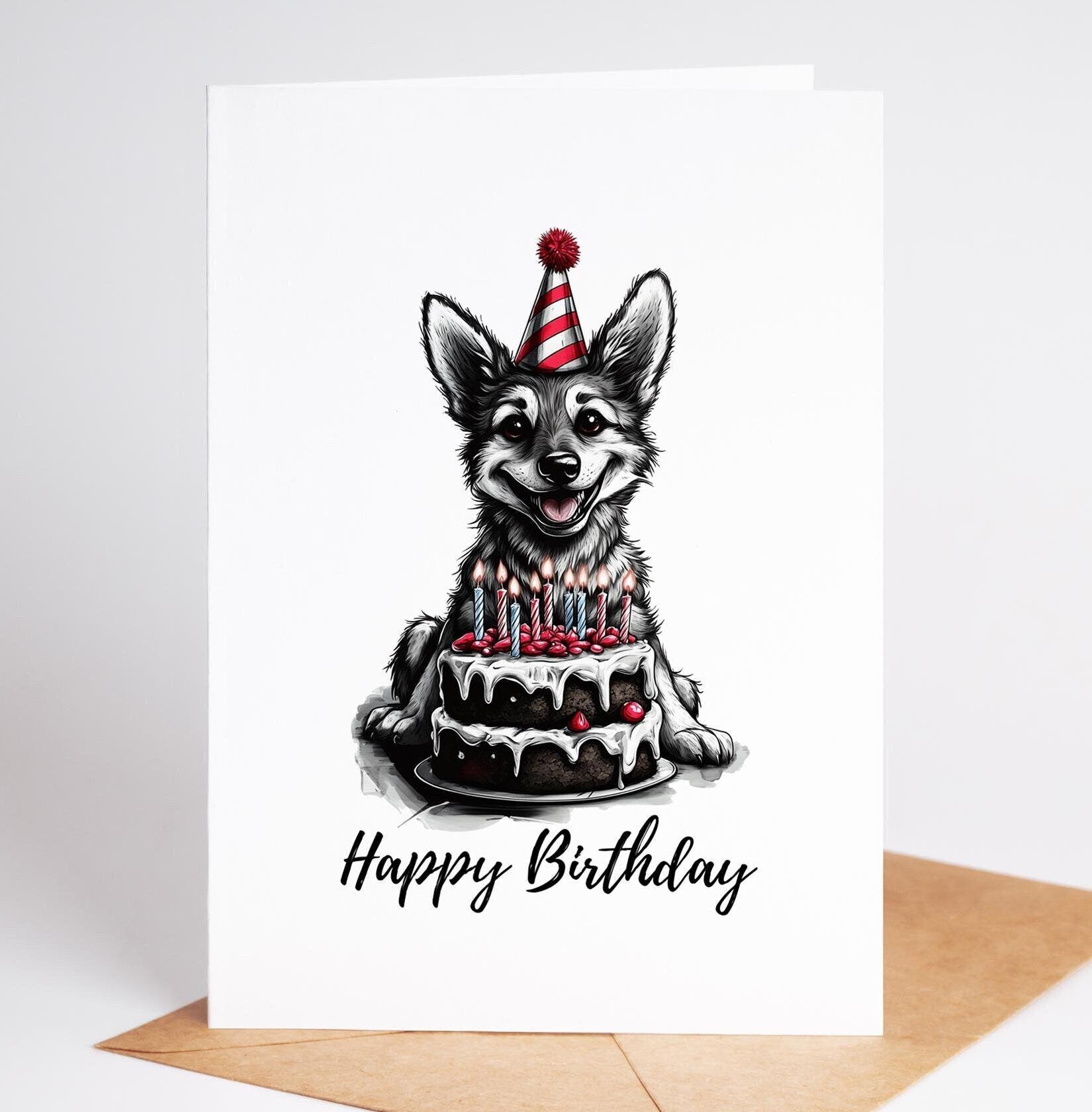 German Shepherd folk-art greeting card, blank inside