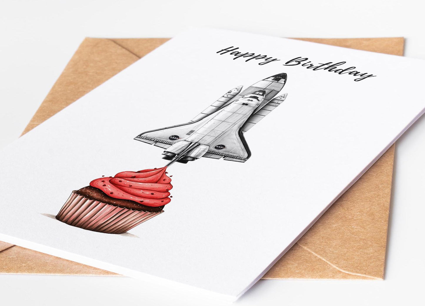 NASA Space Shuttle folk-art greeting card, blank inside