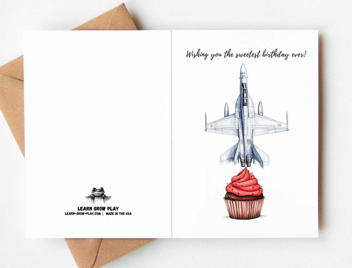 Fighter Jet folk-art greeting card, blank inside